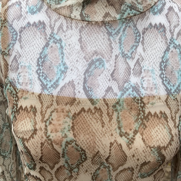 AFRM Helga Dress in Soft Snake Mesh Long Sleeve High Neck Midi Dress Size Medium - Picture 6 of 6